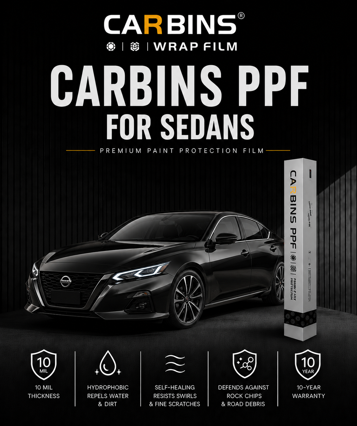 Carbins Gloss Paint Protection Film (PPF) for Sedan | 10-Year Manufacturer Warranty