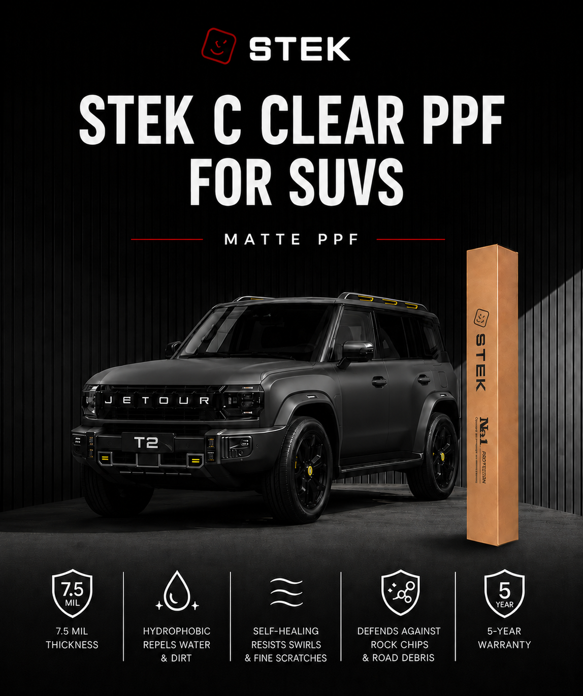 STEK C Clear Matte Paint Protection Film (PPF) for SUVs | 5-Year Warranty