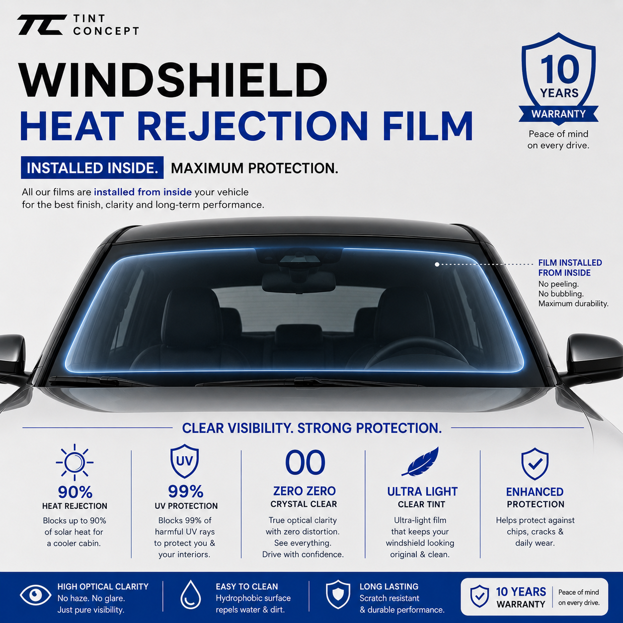 Zero Zero Heat Rejection Windshield Film