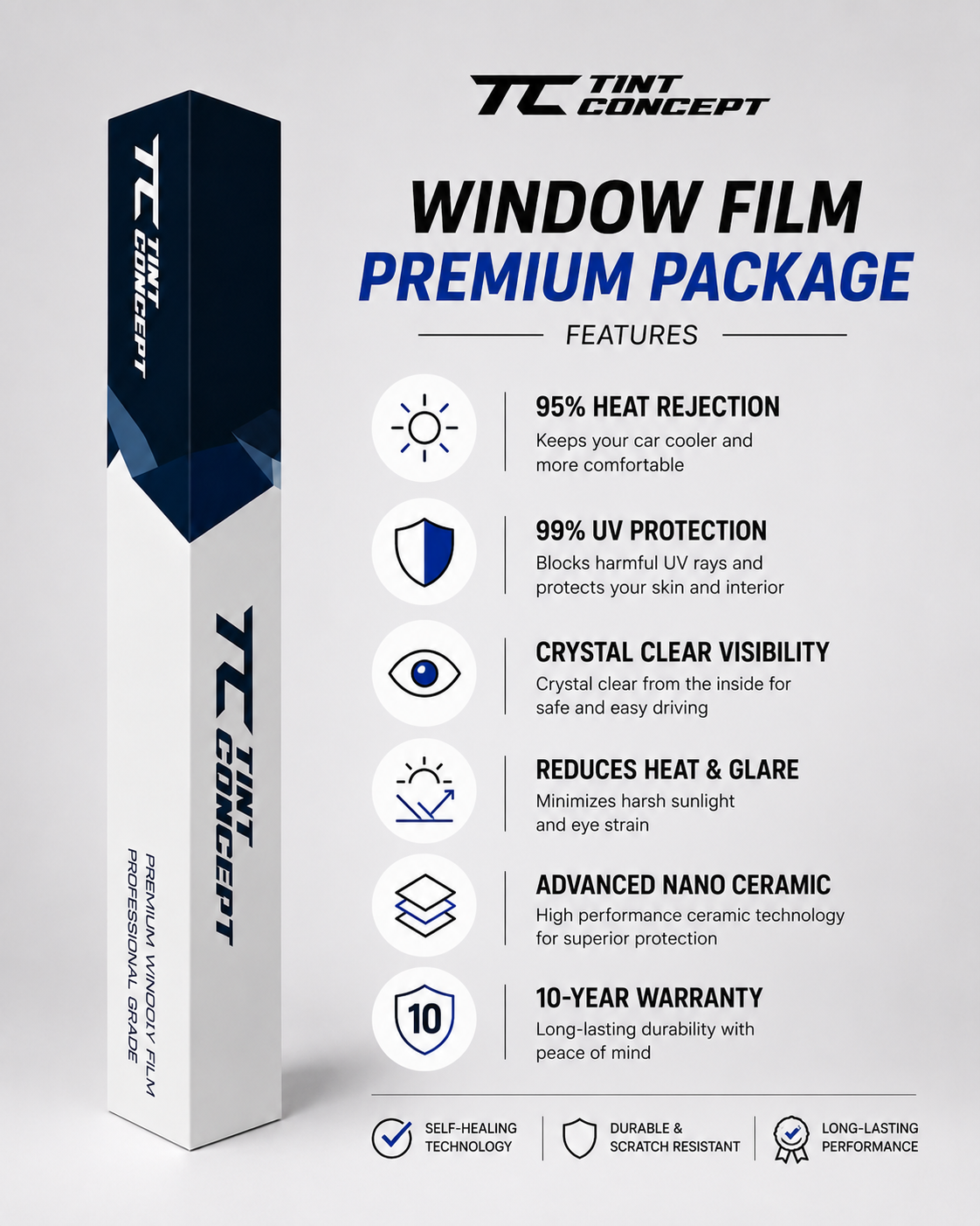 Premium Nano Ceramic Window Film – 95% Heat Rejection  | 10-Year Warranty