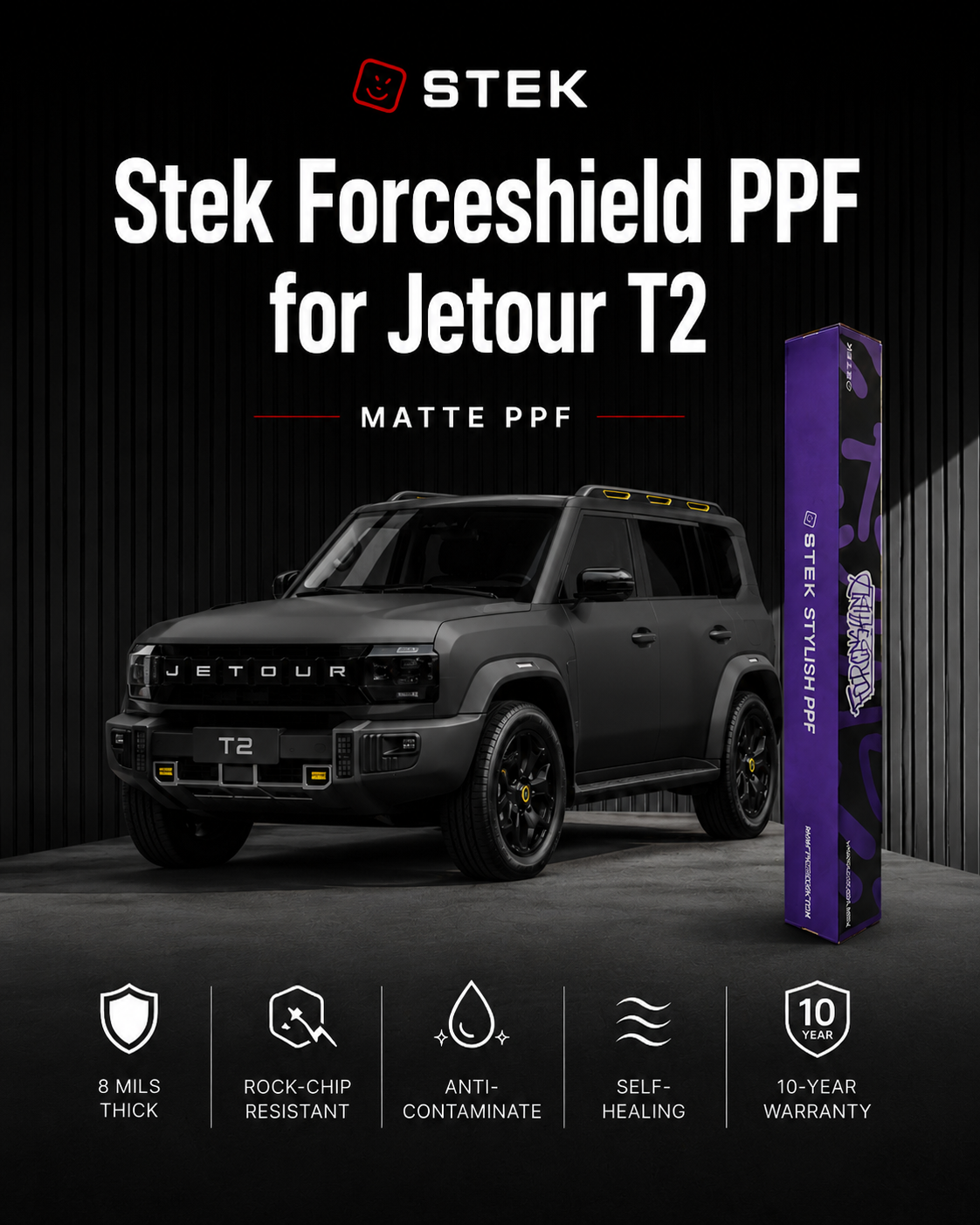 Jetour T2 Matte Paint Protection Film (PPF) | STEK ForceShield | 10-Year Warranty
