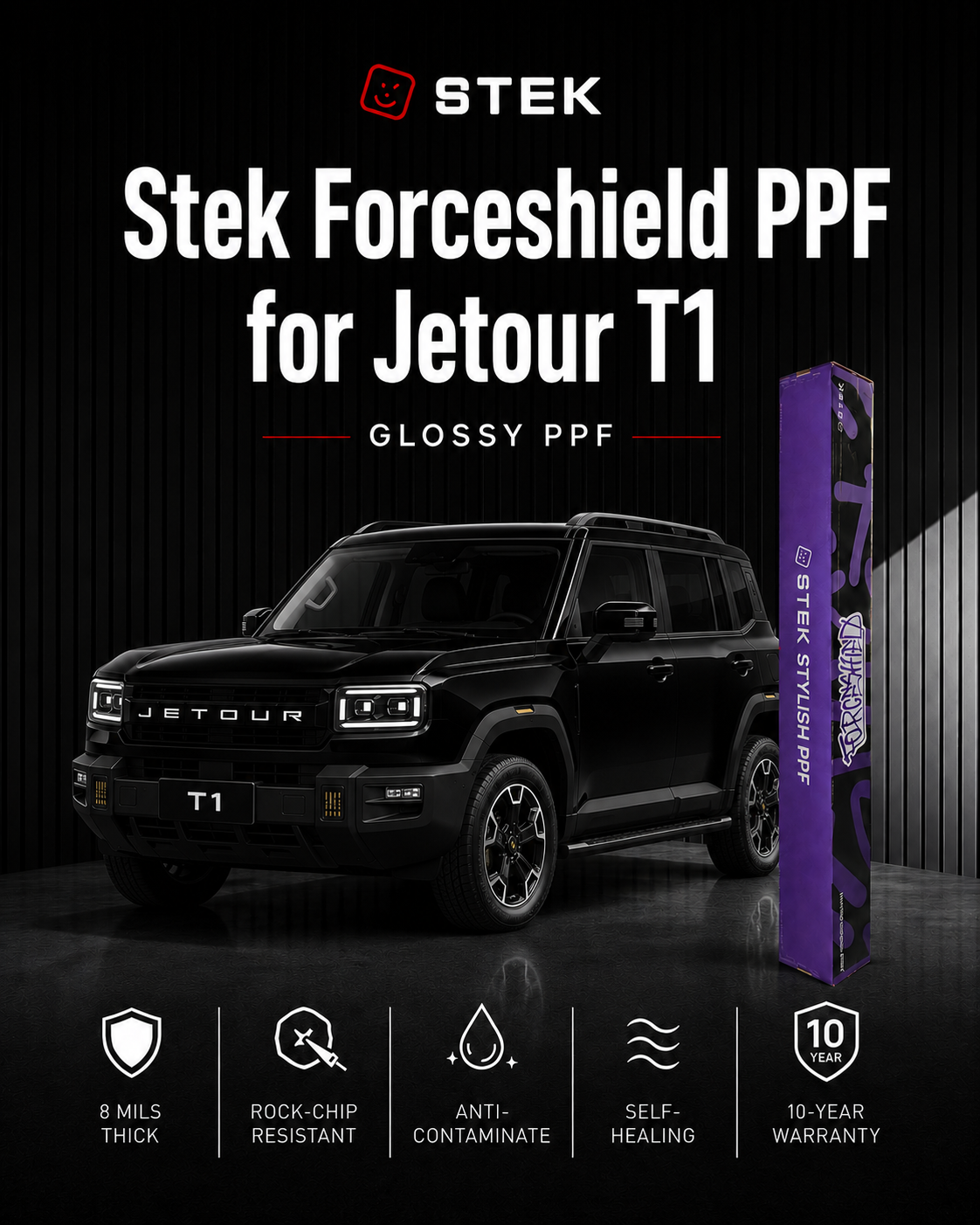 Jetour T1 Glossy Paint Protection Film (PPF) | STEK ForceShield | 10-Year Warranty
