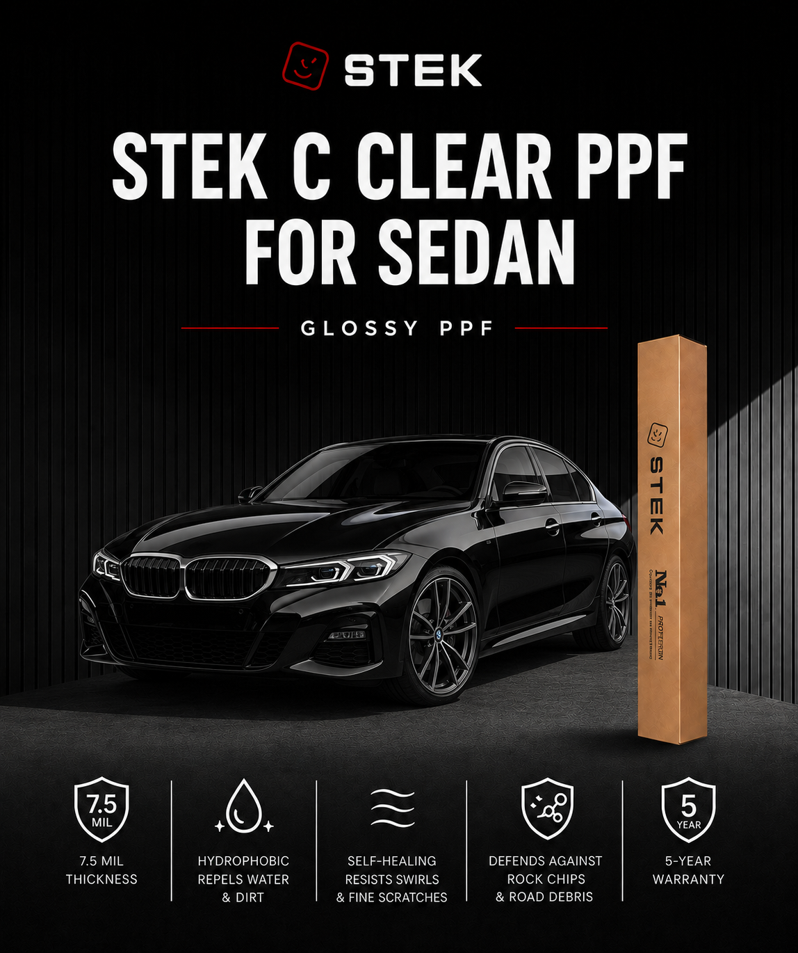 STEK C Clear Glossy Paint Protection Film (PPF) for Sedan | 5-Year Warranty