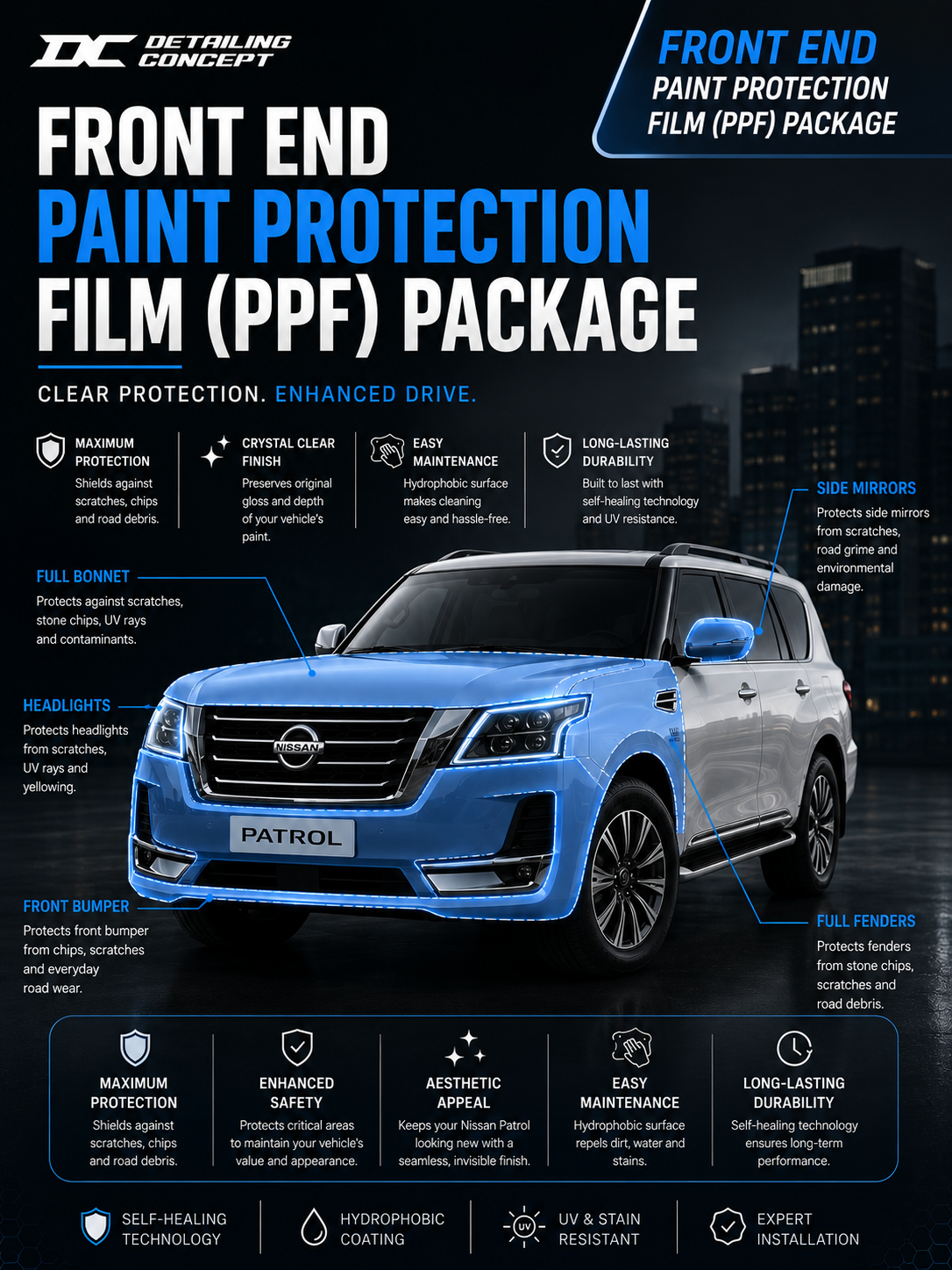Front End Paint Protection Film (PPF) Package | Full Front Protection | 10-Year Warranty